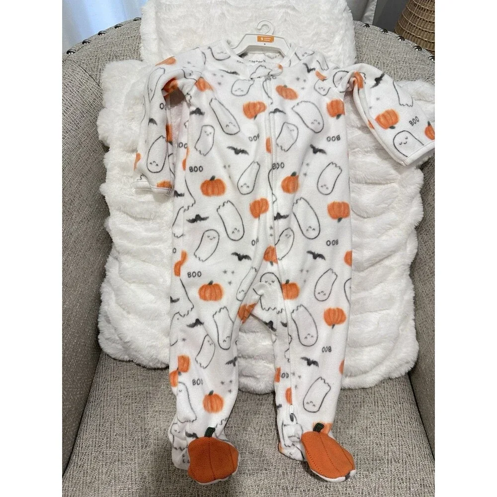 2 Oc Halloween Set 6-9 Months Carters Fleece sleeper And cat & Jack Romper
